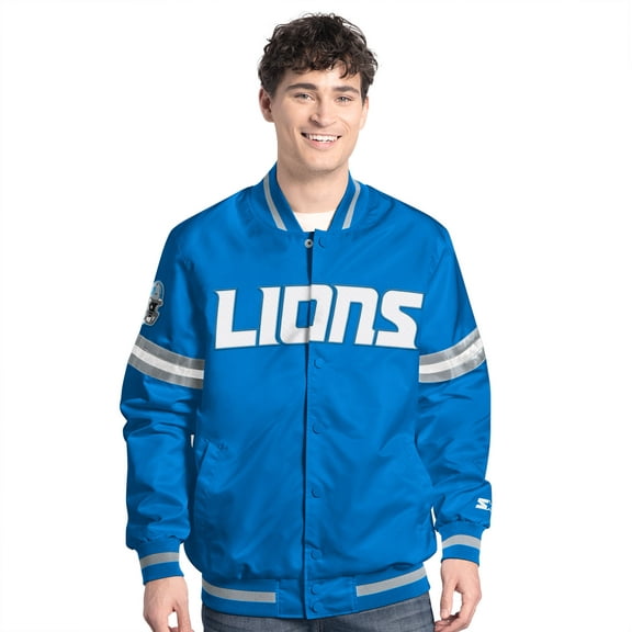 Men's-Starter Blue Detroit Lions Scout Full-Snap Varsity Jacket