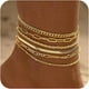 thumbnail image 1 of 6 pulseras de tobillo de oro para mujer, juego de tobilleras en capas chapadas en oro de 14 k, resistentes al agua, con clip de papel y cuentas de espiga Figaro, 1 of 4