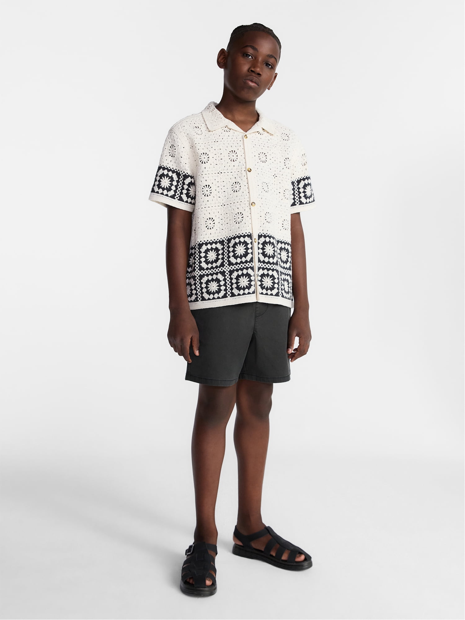 Weekend Academy Boys Crochet Button Shirt with Short Sleeves
