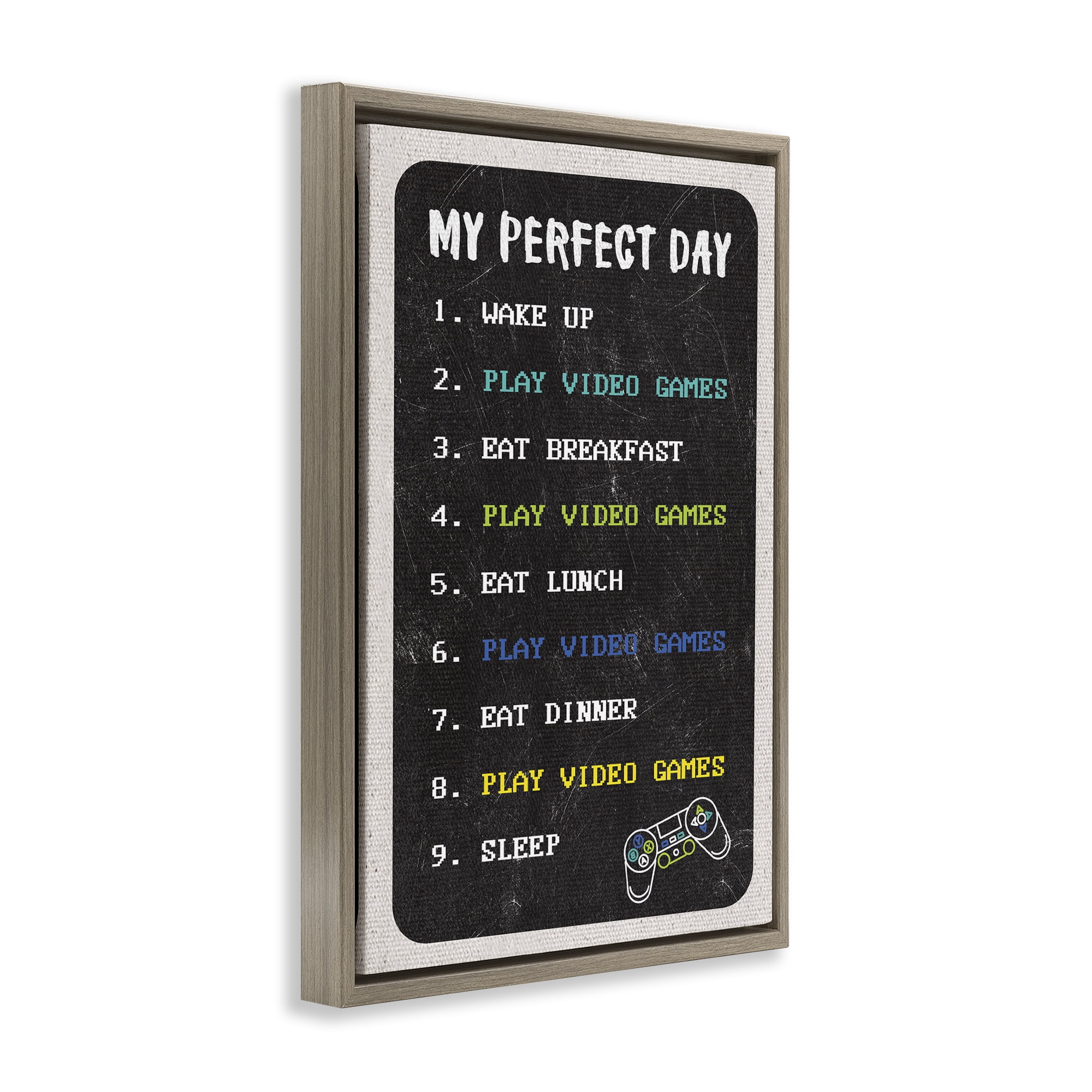 Stupell Industries Perfect Day Gamer Life Typography Painting Brown Floater Framed Art Print Wall Art, 17 x 25