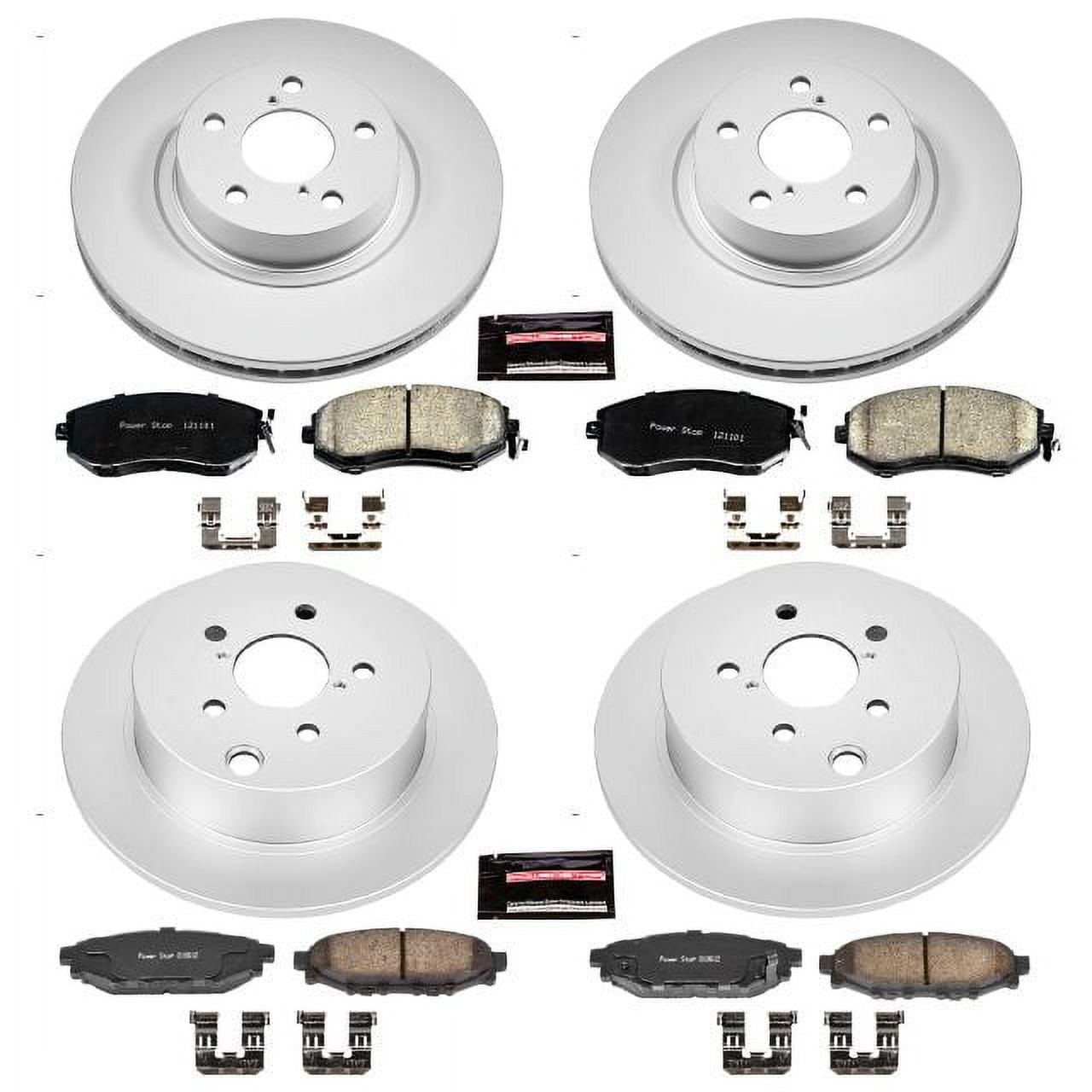 PowerStop Front and Rear Geomet Coated Brake Rotor and Pad Kit Fits: SUBARU Select Models CRK6113