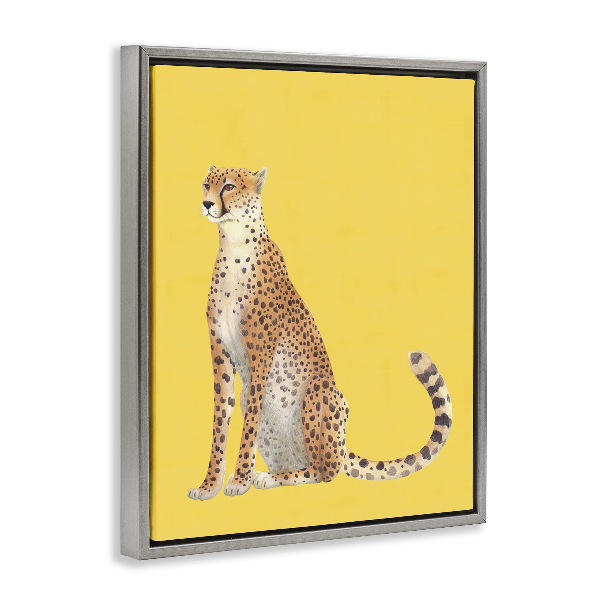Stupell Industries Cheetah on Vibrant Yellow Gray Framed Floater Canvas Wall Art, design by Karolina Sato
