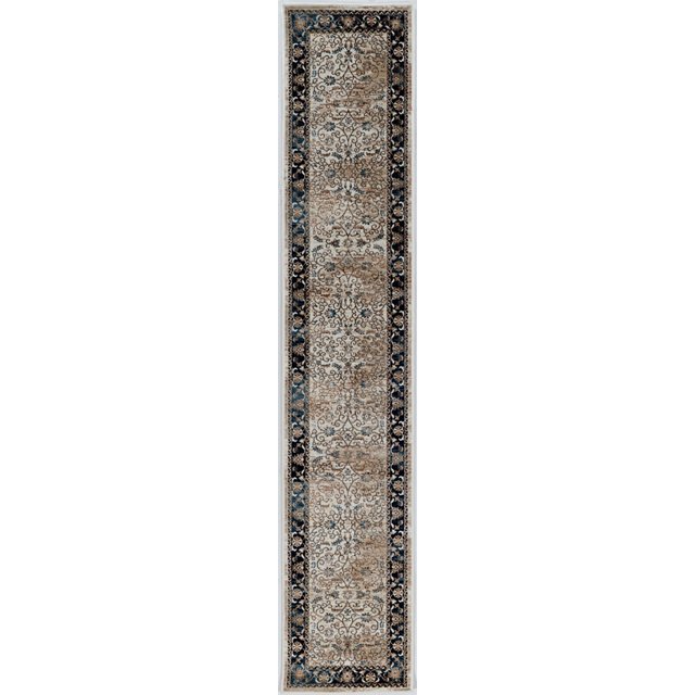 Linon Vintage Isfahan Power Loomed Microfiber Polyester 2'x10' Rug in Ivory