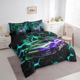 thumbnail image 3 of Manfei Racing Car Bedding King Size, Neon Cyan Bedding Sets King Size, Futuristic Honeycomb Reversible Comforter Sets with Sheets, Super Cozy Room Decoration, 7 Pieces, 3 of 6