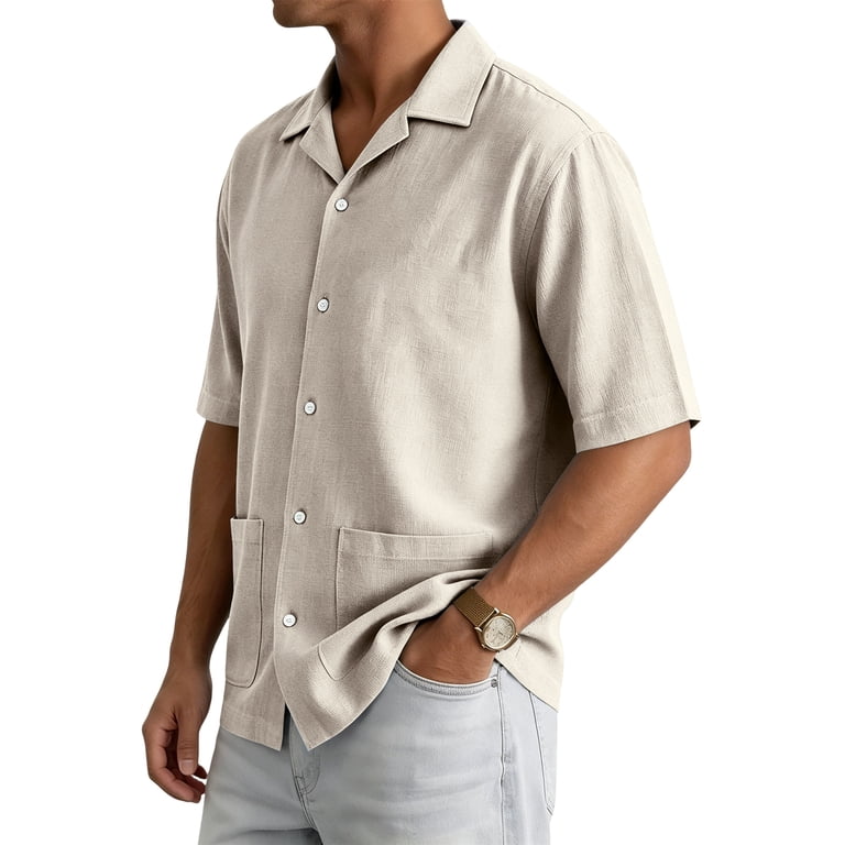 Homeyce Mens Button Down Shirts Short Sleeve Casual Shirt Summer Beach Wedding Tops with Pocket,Black L