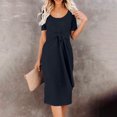 thumbnail image 2 of Vestido de vendaje con cuello redondo y manga corta para mujer, informal, para adelgazar Fridja  qw4055, 2 of 9