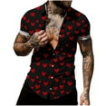 thumbnail image 4 of Yteetum Valentine's Day Gifts Men's Lapel Short Sleeve Button Down Shirts Oversized Valentines Print T Shirts Top Mens Casual Turndown Collar Loose Comfy Summer Button Blouse Hawaiian Beach Shirt, 4 of 6
