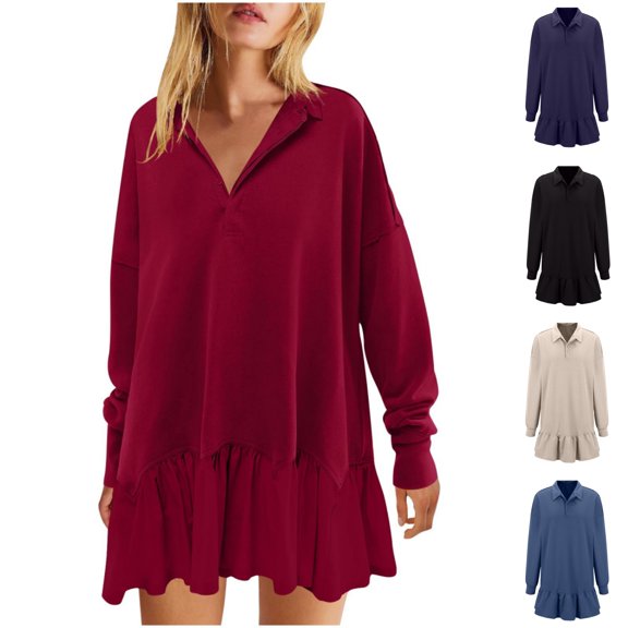 ATENAR Womens Dresses,Dresses for Women,Womens Fall Dresses,Long Sleeve,Easy Care,Soft,Solid,2XL(US:12)