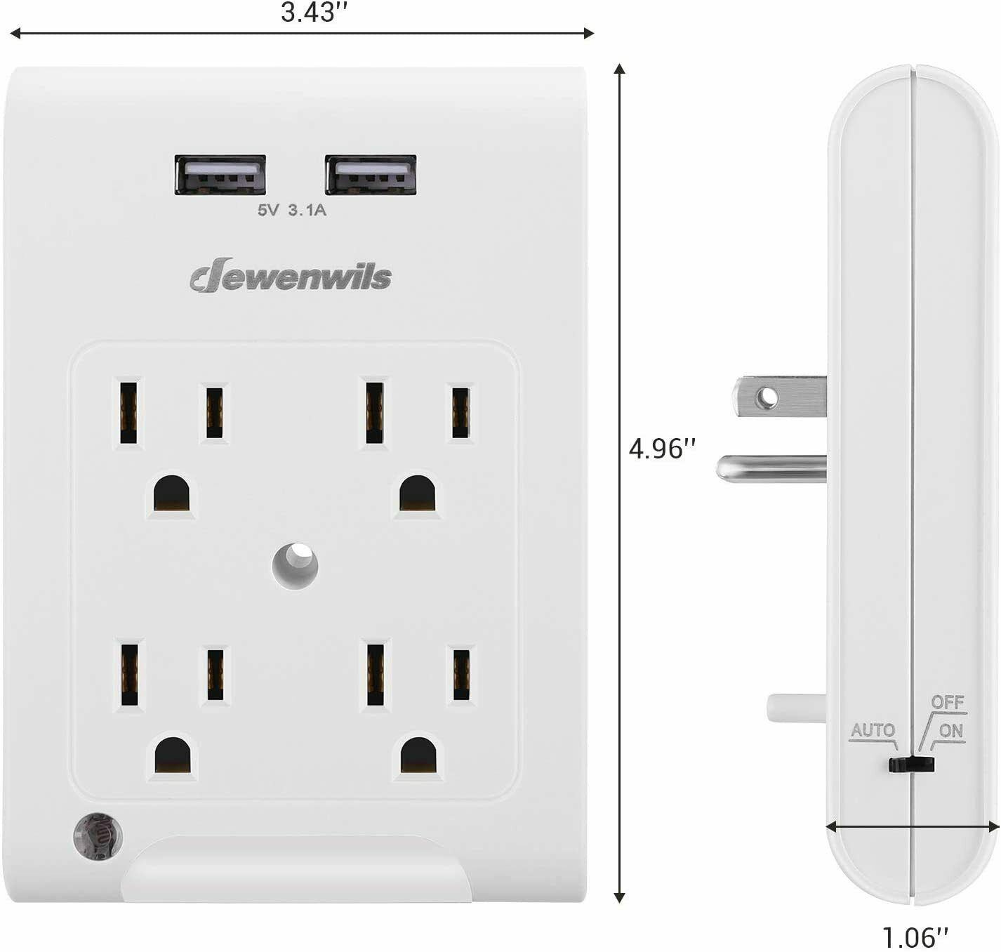 Dewenwils 4-Outlet Wall Adapter with USB and Night Light photo 5
