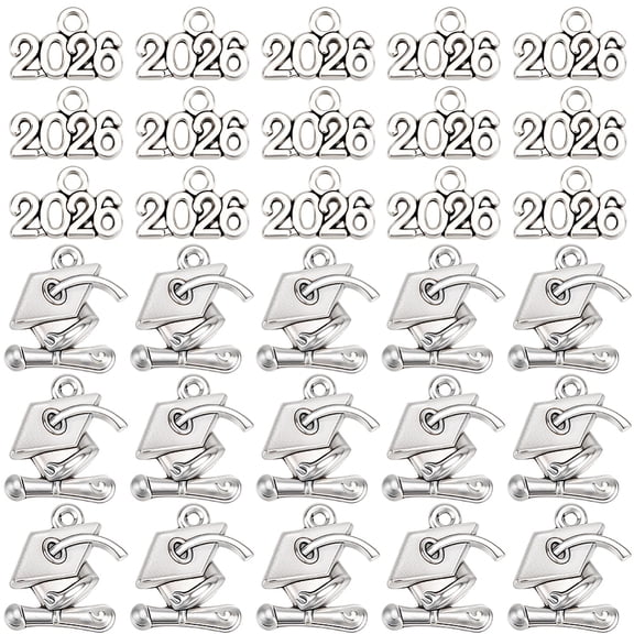 1 Box 100Pcs Graduate Charms 2026 Charms Silver Alloy Doctorial Hat Graduation Tassel Pendants