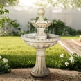 thumbnail image 3 of 2-Tier Freestanding Waterfall Fountain w/Pump & Flower Top, 40.5Inch Tall, Large Outdoor Garden Fountain, Ideal for Garden, Porch, and Lawn, 3 of 9