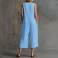 thumbnail image 6 of VBVC Women's Cotton Linen Button Down Jumpsuits , Summer Sleeveless Rompers For Women , Ladies' Wide Leg One-Pieces Capri with Pockets,Light Blue,S-2XL, 6 of 7