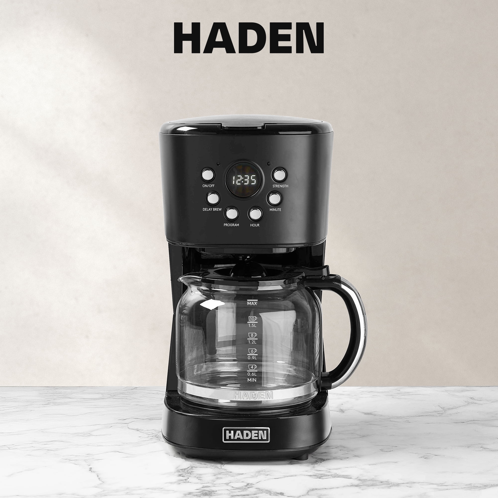 Open Box Haden Heritage 12 Cup Retro Coffee Maker Machine, Black/Chrome