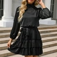 thumbnail image 7 of biudgviw Cocktail Dresses for Women Elegant Long Sleeve High Neck Mini Dress Fall Loose Ruffle Hem Layered Party A-Line Dress, 7 of 7