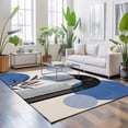 thumbnail image 3 of Large Area Rugs 6'x9', Boho Middle Century Carpet Runner Indoor Outdoor Rugs Home Decor Aesthetic, Abstract Blue Geometric Leaves Non Slip Mats Washable Accent Rug for Living Room Bedroom, 3 of 8
