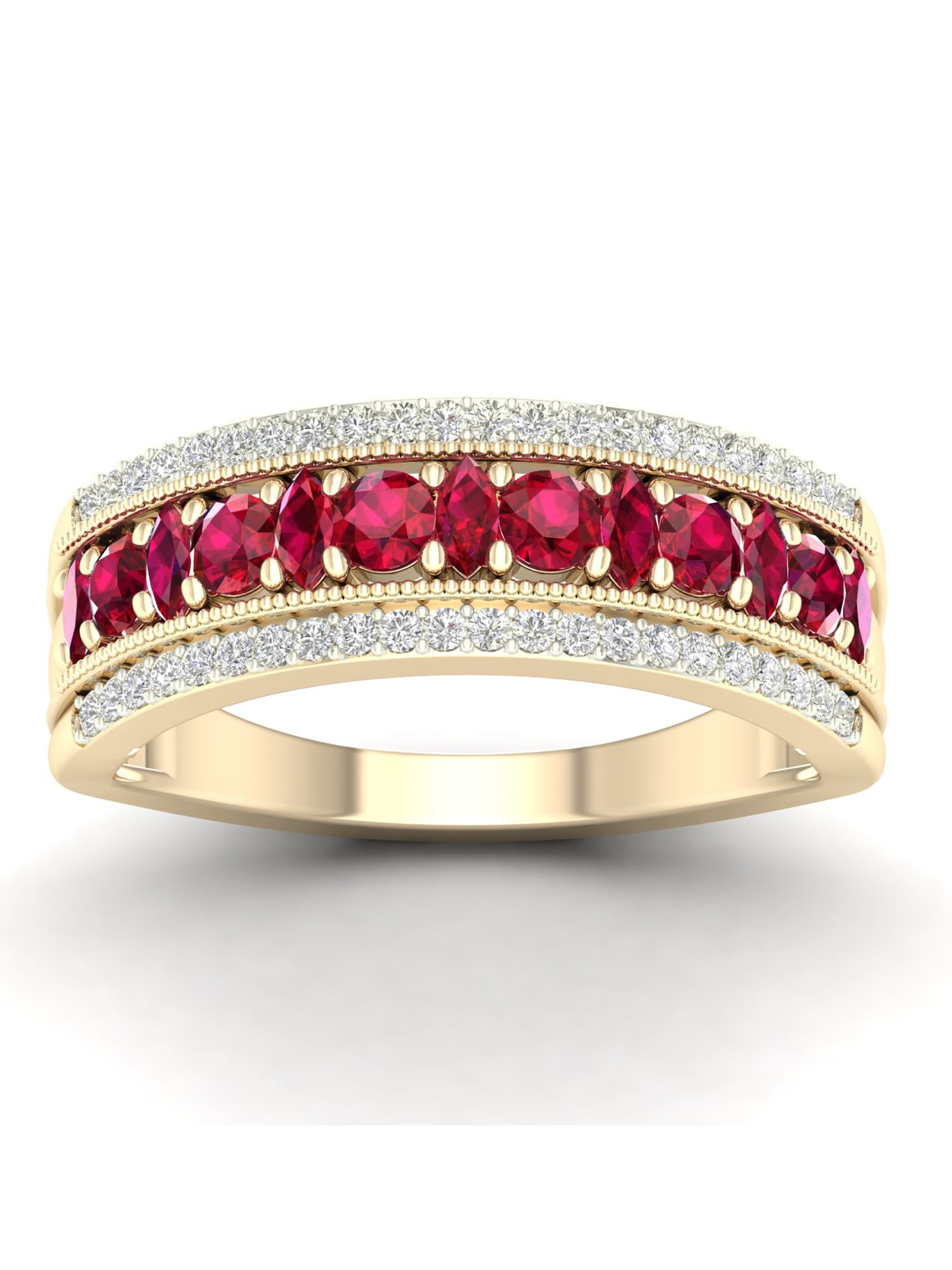Imperial Gemstone 10K Yellow Gold Ruby 1/6 CT TW Diamond Women's Band
