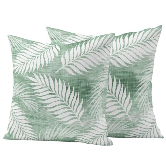 Sage Green Leaves Outdoor Waterproof Pillow Covers, Summer Coastal Botanical Plants Decorative Square Throw Pillowcase Sofa Cushion Sham for Patio/Couch/Chair, 16"x16" 2 Pack