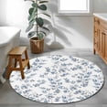 thumbnail image 4 of Blue Leaves Round Area Rugs Collection 4', Summer Botanical Elegant Pastoral Non Slip Indoor Circular Throw Runner Rug Floor Mat Carpet for Living Room Dining Table Bedroom Nursery, 4 of 9