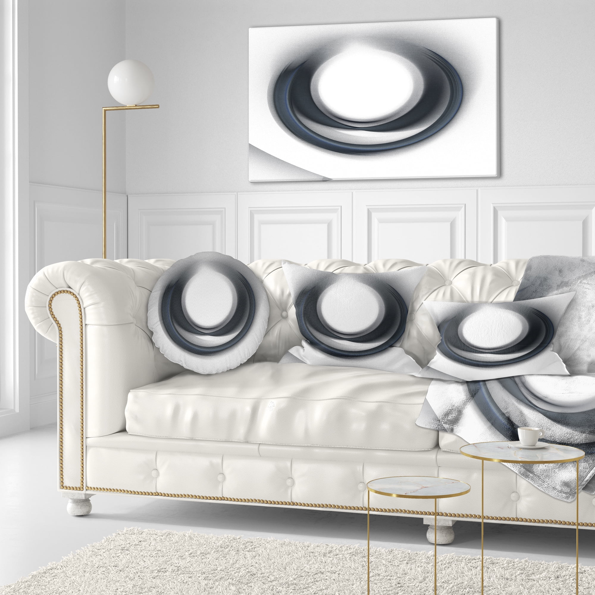Designart Large Fractal Black Circle on White - Abstract Throw Pillow - 12x20