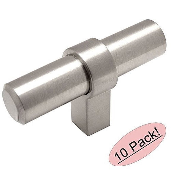 Cosmas 181SN Satin Nickel Contemporary Bar Cabinet Handle Pull T-Knob - 2-3/8" Overall Length - 10 Pack