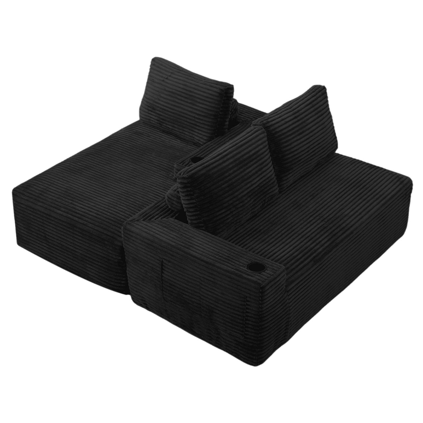 L-Shape Cloud Couch Cup Holders, Modular 104" Cloud Sectional Sofa Corduroy Boneless Sofa Couch with Chaise for Living Room, Black