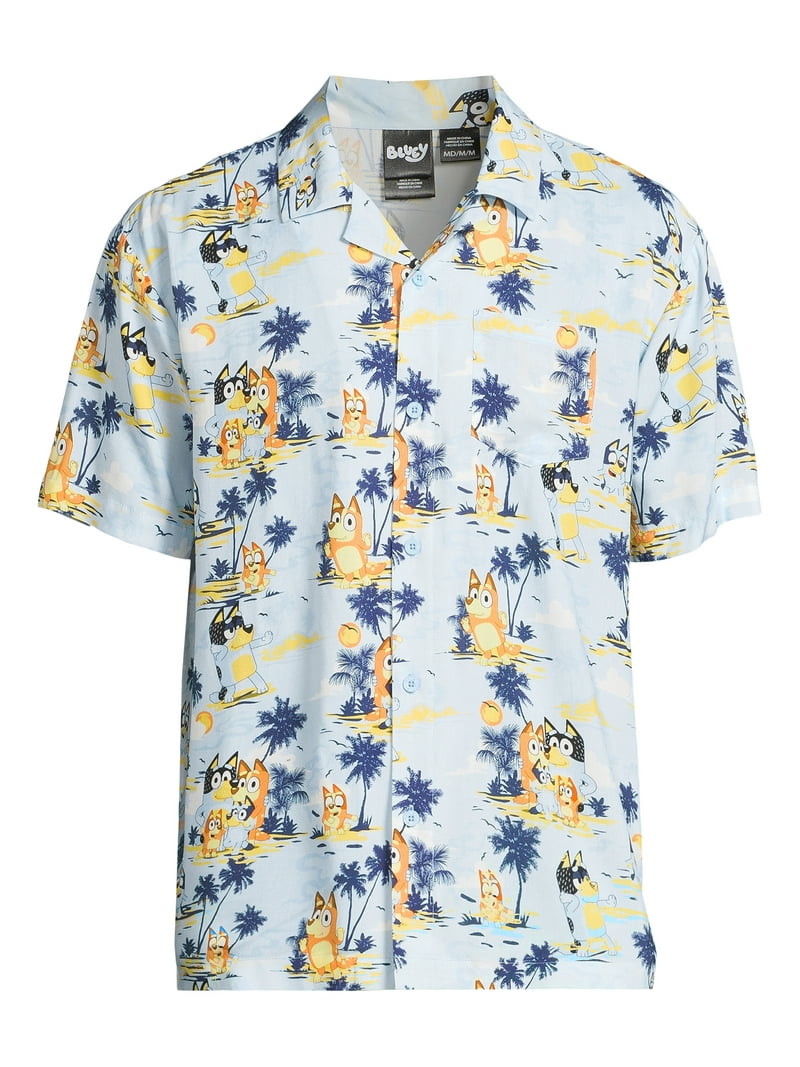 bluey dress shirt men Bluey Mens Hawaiian Print Button-Up Shirt with Short Sleeves, Sizes Xs-3xl, Men's, Size: Small