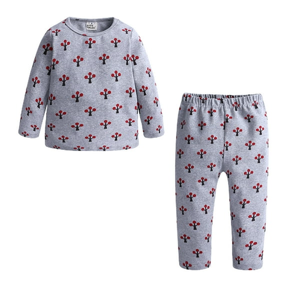 Odeerbi 1-7Y Toddler Boys Girls 2 Pieces Long Johns Outfits Cotton Pajama Sets Fall And Winter Thermal Underwear Set Long Trousers Home Clothes Baby Clothes Gray