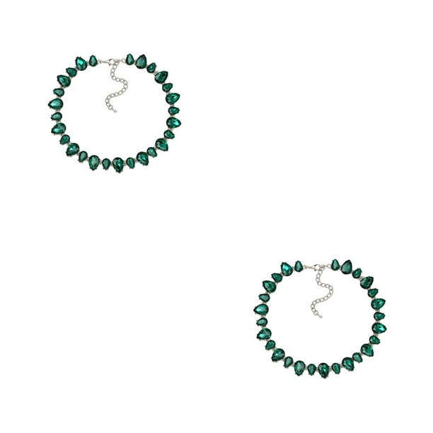 Minnieouse Gargantilla en forma de gota de agua de cristal de lujo Colgante de cristal Collar de adorno de cuello elegante para compromiso Verde Verde 2piezas