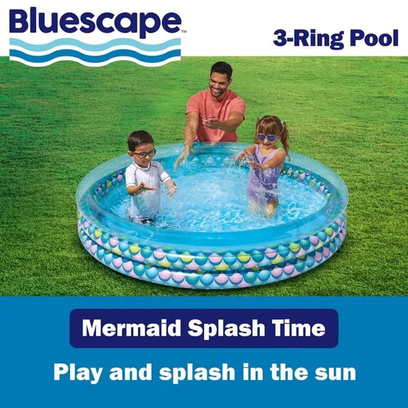 Colorful Mermaid Print 3-Ring Inflatable Swimming Pool, Round, Unisex