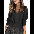 thumbnail image 1 of Suéteres de Otoño con Cuello en V y Encaje para Mujer, Suéteres Holgados de Punto de Larga y Ligeros A , Tops Tipo Jersey Negro M, 1 of 5