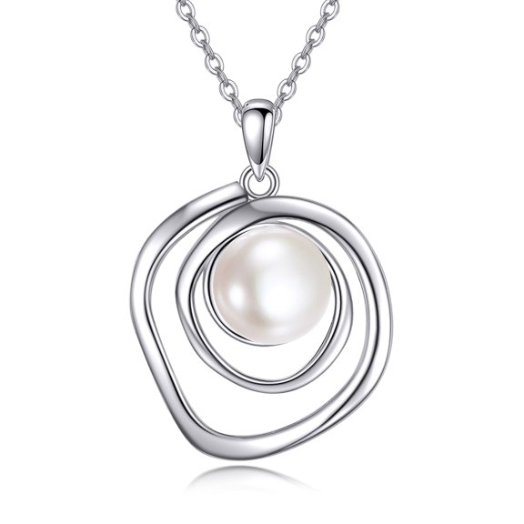 White Gold Pearl Necklaces for Women Sterling Silver Single Pearl Pendant Pearl Jewelry for Women Mom Wife