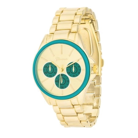 Womens Chrono Gold Metal Watch, Teal