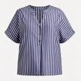 thumbnail image 5 of ITSAME Womens Plus Size Blouses V-Neck Short Sleeve Striped Button Up Shirts Business Work Tops Dark Blue Size 4XL, 5 of 5