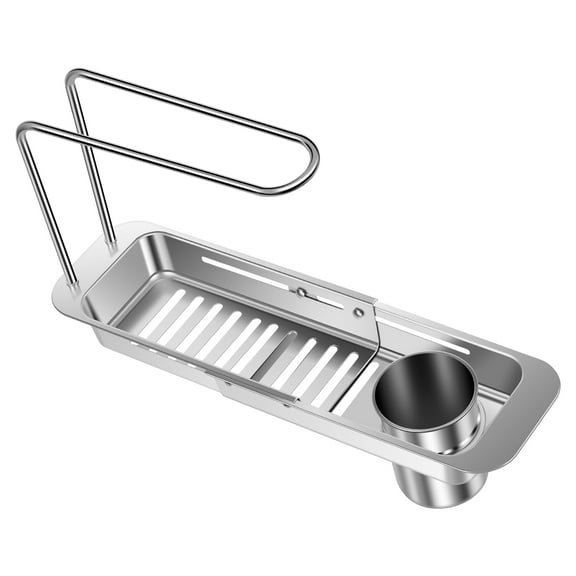 Telescopic Sink Storage Rack with Towel Hanger and Filter Bucket Stainless Steel Extendable Over Sink Organizer Efficient Adjustable Kitchen Caddy for Home Bathroom Kitchen