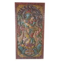 Mogul Antique Wall Hanging Hand Carved Krishna Radha Panel Boho Barn Door Zen Decor