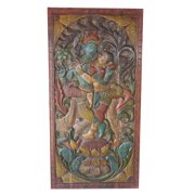 Mogul Antique Wall Hanging Hand Carved Krishna Radha Panel Boho Barn Door Zen Decor