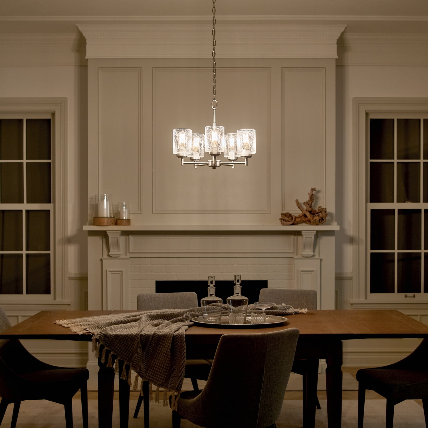 Kichler Winslow 5 Light Brushed Nickel Contemporary Chandelier with Clear Seeded Glass
