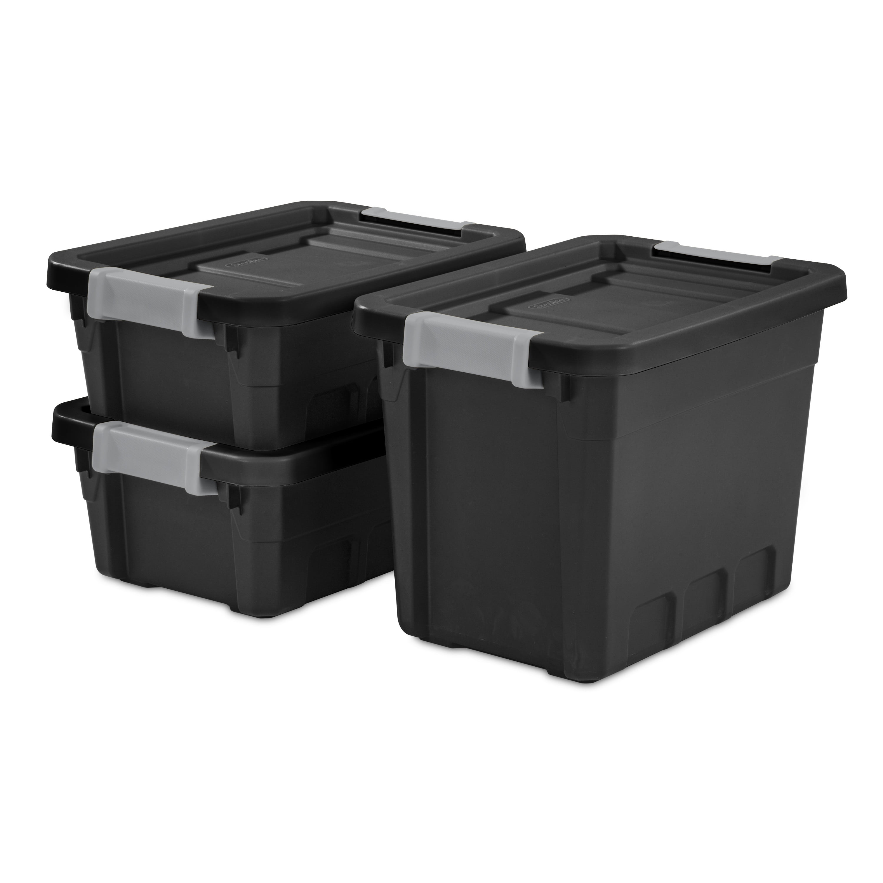 Sterilite 7.5 Gallon Plastic Stacker Tote, Heavy Duty Lidded Storage Bin  Container For Stackable Garage And Basement Organization, Black, 12-pack :  Target