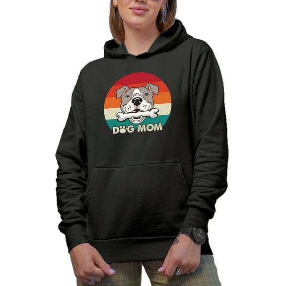 Dog Mom with a Pitbull, Black Hooded Sweatshirt or Hoodie, Large