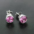thumbnail image 2 of Divine Creation 2Ct Round Cut Pink Sapphire Bezel Set Push Back Stud Earrings 14K White Gold Plated For Womens 925 Sterling Silver, 2 of 3