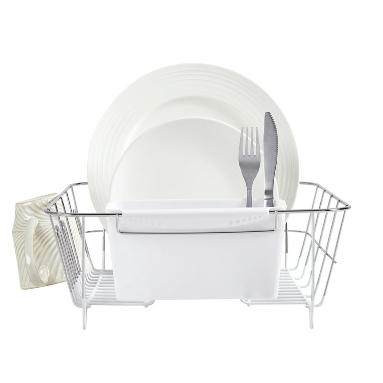 Sweet Home Collection Chrome Plated Steel Small 2 Piece Dish Drainer White