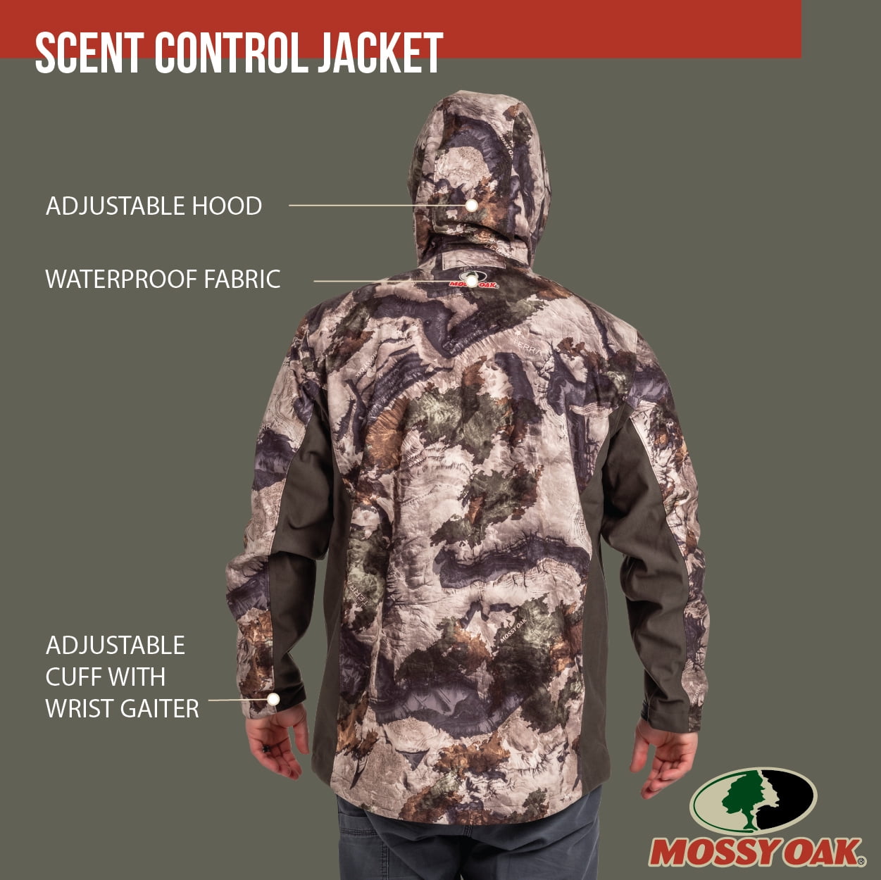 Mossy Oak Men's Scent Control Jacket, Mossy Oak Terra Gilla, Size Small