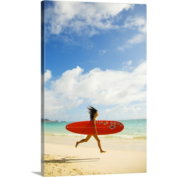 Great Big Canvas Hawaii Oahu Lanikai Young Woman Running On Beach With Surfboard Wall Art Com - Hawaii Surfboard Wall Art Great Big Canvas Hawaii Oahu Lanikai Young Woman Running On Beach With Surfboard Wall Art Com - Hawaii Surfboard Wall Art
