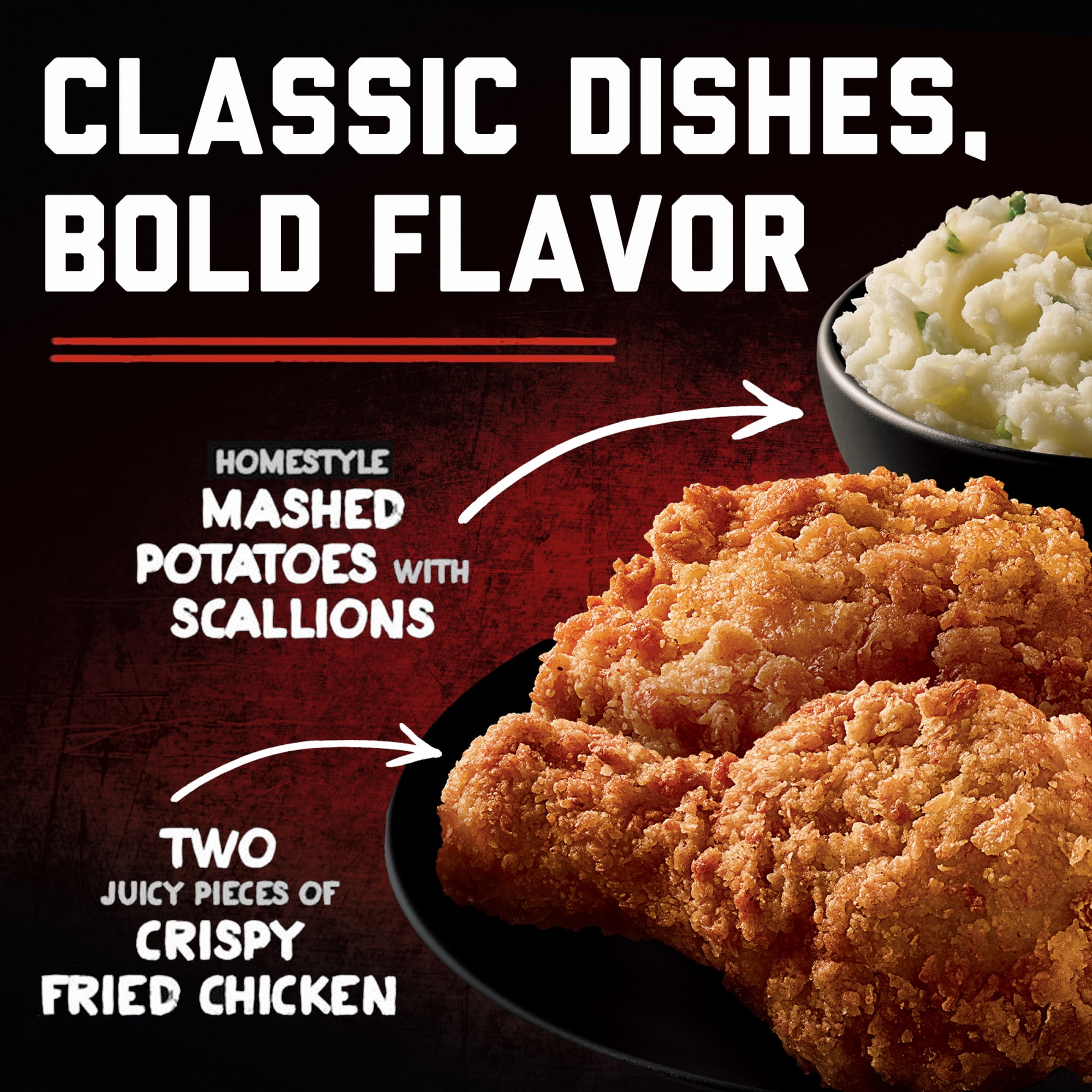 Banquet MEGA Meats Original Crispy Chicken with Mashed Potatoes, 36g Protein, Frozen Meal, 14.25 oz.