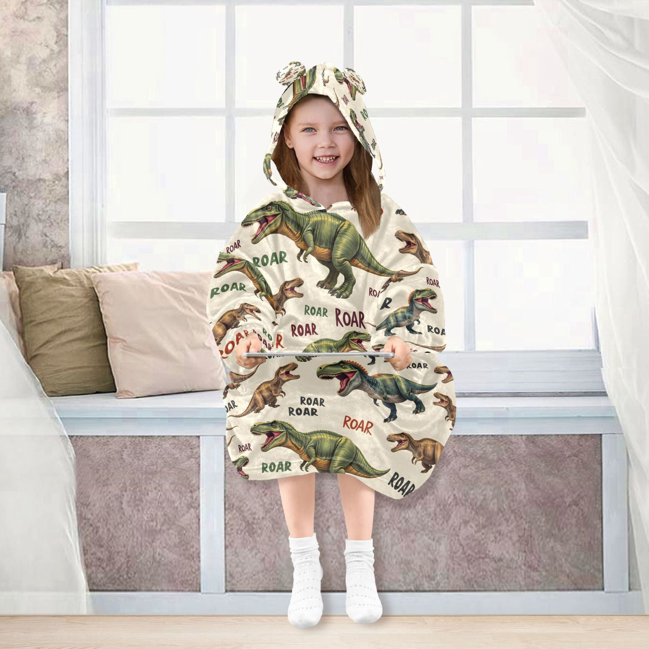 joogoo Blanket Hoodie for Cartoon Dinosaur-d1 Oversize Sweatshirt 3-14 YR L