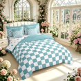 thumbnail image 2 of Manfei Modern Plaid 7-Piece King Bedding,Contemporary Checkered King Bed in a Bag,Teal Blue,Polkadot Reversible, 2 of 7