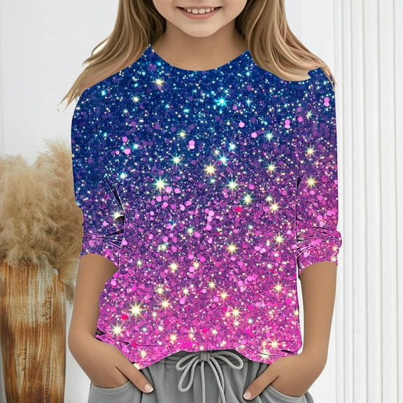 Auroural Kids Long Sleeve Shirts Children's Fashion Printed 3/4 Sleeve Round Neck Pullover Base Shirt Long Sleeved Round Neck Top/shirt Multicolor 150