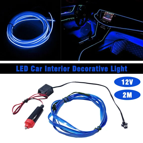 2M Blue Led Car Interior Decorative Atmosphere Wire Strip Light Accessories Us