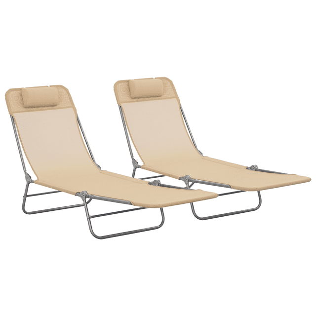 Outsunny Chaise Longue d'Extérieur, Chaise Pliante Inclinable, 2 Pcs, Brun