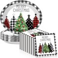 thumbnail image 1 of Platos ovalados de papel navideños 28 cm con diseño de cuadros escoceses negros y rojos, 50 unidades, 1 of 7